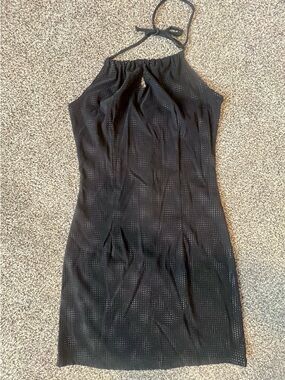 Vintage Black Halter Dress with Subtle Shimmer